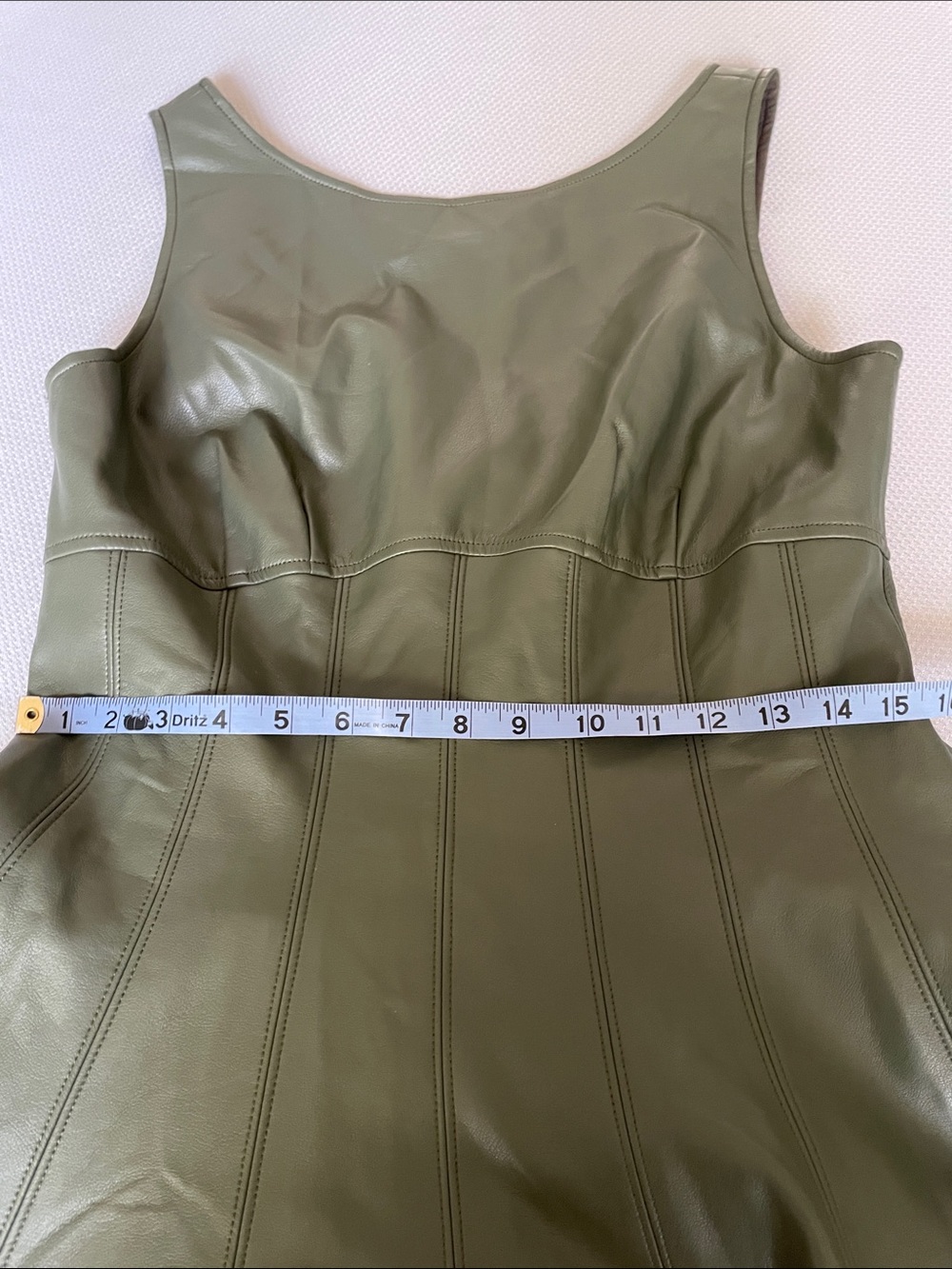 Anthropologie Green A-Line Faux Leather Sleeveless Midi Dress Size Large - Picture 9 of 13